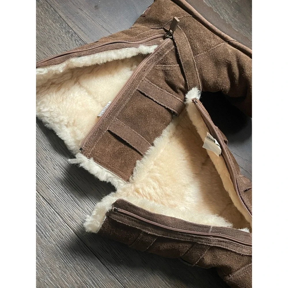 UGG Tall Chestnut Brown Suede Buckle Strap